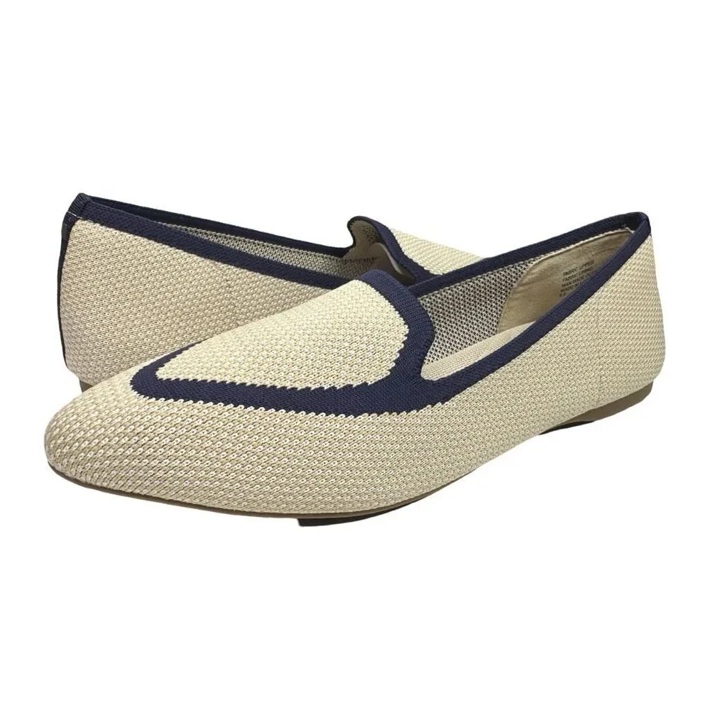 Birdies The Blackbird Eggshell / Navy Loafer Flats - Size 8.5